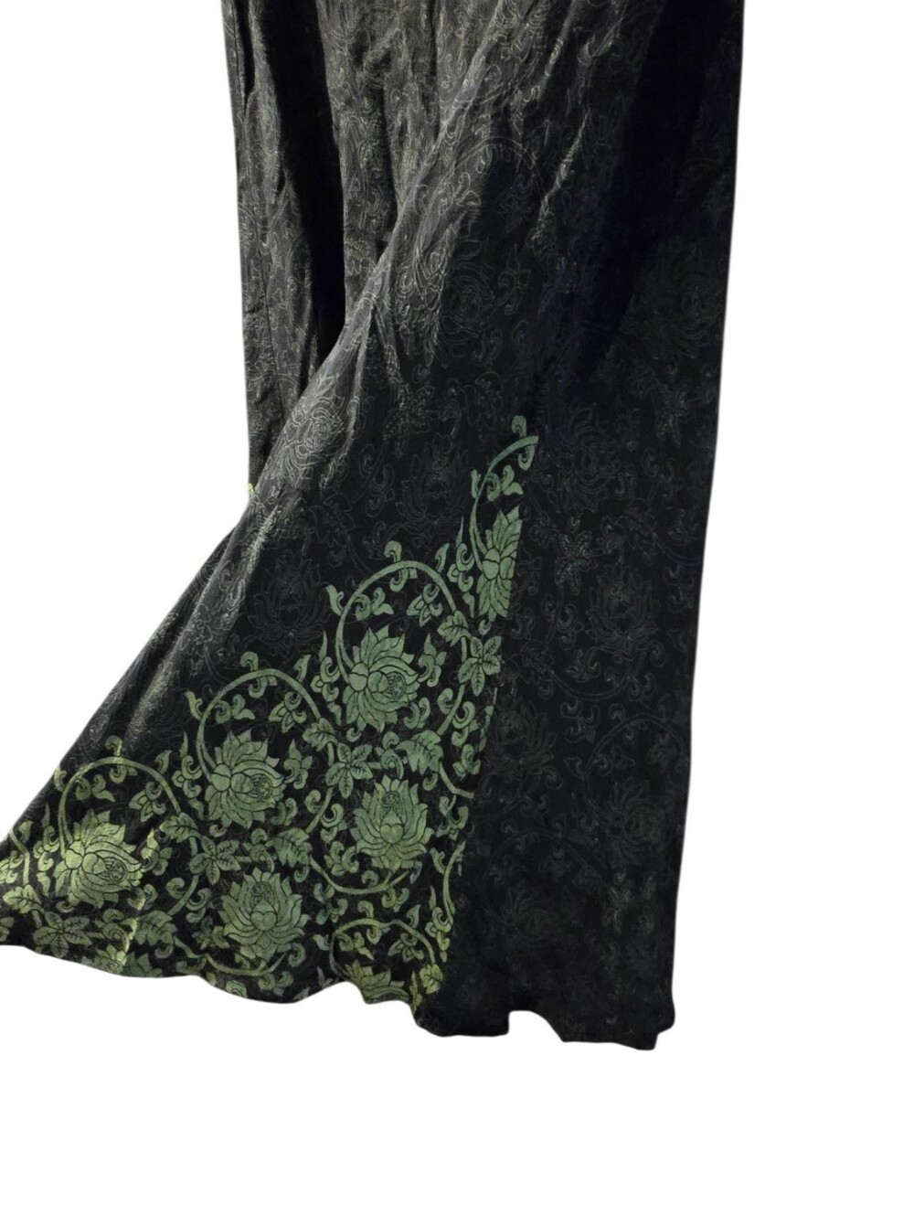 Vintage 90s Citron Santa Monica 100% Silk Floral Maxi Skirt Black Lime Green XL - Picture 7 of 14